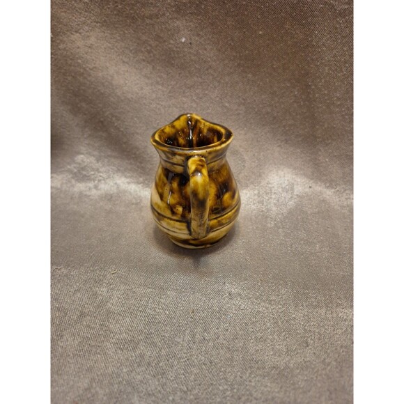 Vintage Handmade Small Pottery Creamer Brown/Tan Swirl Glazed And Signed - Picture 5 of 10